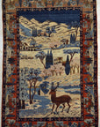 30061 Unique Antique pictoral Kashan Circa 1870 with winter landscape and deers