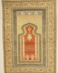 Unique Antique Turkish Silk Prayer Rug with Two Metal Thread Scripts Genuine Authentic Woven Carpet Art Santa Barbara Design Center Rugs and More