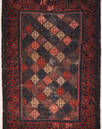 Antique Original Afghani Baluch Multicolor Diamonds A piece of genuine woven carpet art sold at Santa Barbara Design Center.