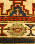 Rare Antique Leshgi Star Rug featuring Men Standing on Horses. A piece of genuine antique authentic woven carpet art sold by Santa Barbara Design Center.
