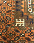 Antique Original Baluch with 3 Medallions and Unique Knotted Ends. An Afghan piece of original genuine woven carpet art sold by Santa Barbara Design Center.