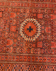 Overhead detailed image of Antique Sari. Vibrant Red hues.