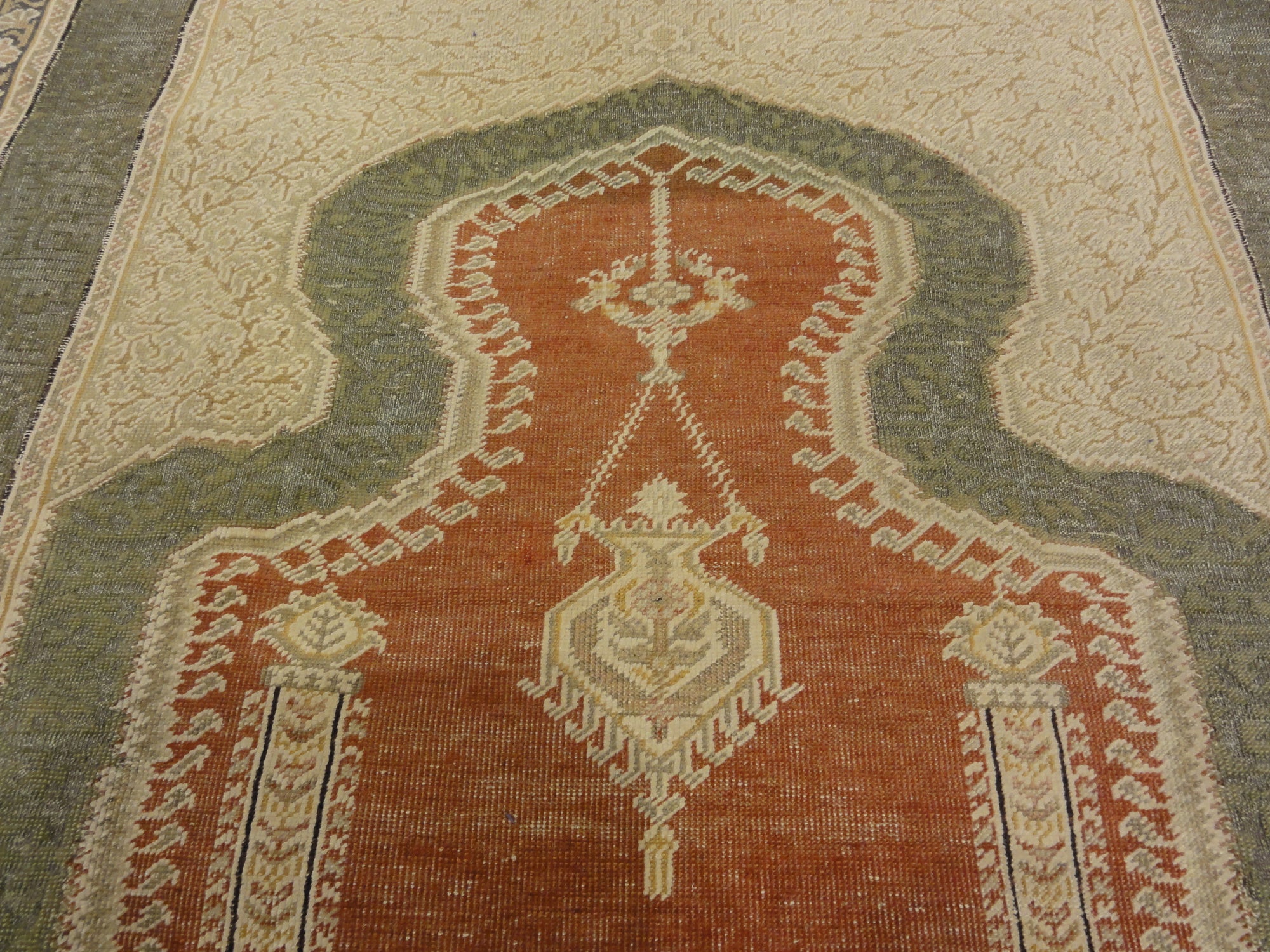 30126 Unique Antique Turkish Silk Prayer Rug with Two Metal Thread Scripts 30126