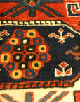 Amazing Caucasian Shirvan Baku Rug. An antique piece of woven carpet art sold by the Santa Barbara Design Center Rugs and More in Santa Barbara, California.