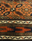 Antique Original Baluch with 3 Medallions and Unique Knotted Ends. An Afghan piece of original genuine woven carpet art sold by Santa Barbara Design Center.