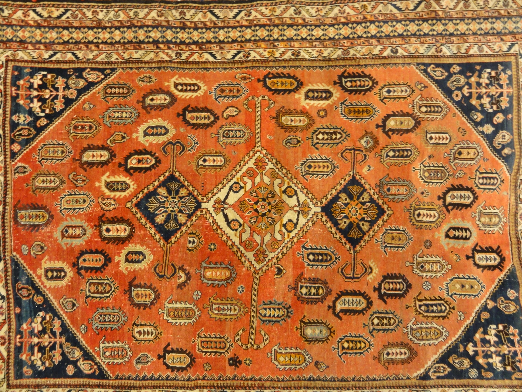 29856 important Antique Qashqai gift of the Khan with silk wefts in perfect conservation ca. 1870