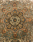 An antique finest silk rug featuring the garden of paradise with 1001 flowers. A piece of genuine woven carpet art sold at Santa Barbara Design Center.