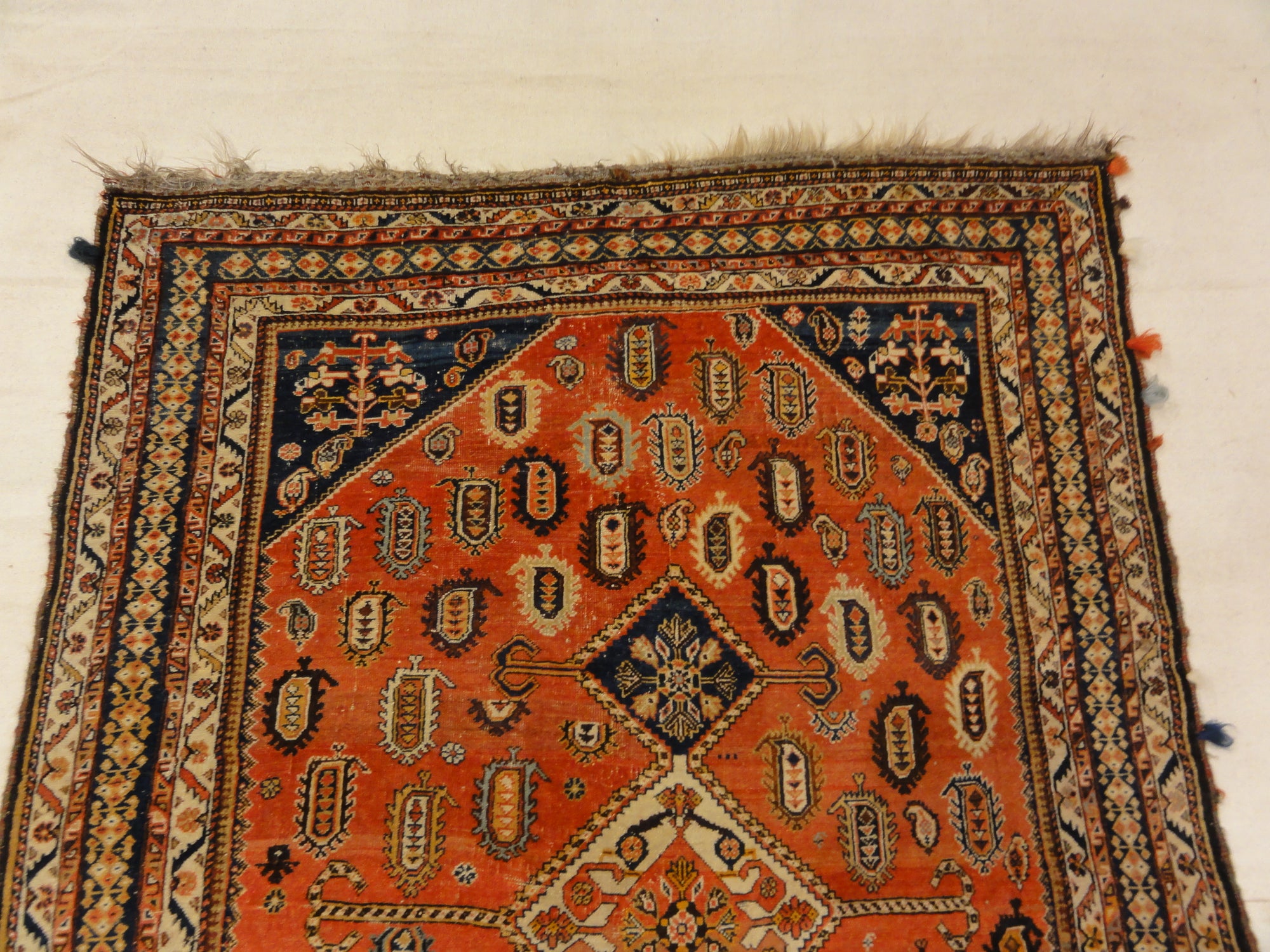 29856 important Antique Qashqai gift of the Khan with silk wefts in perfect conservation ca. 1870