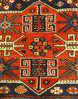 Amazing Caucasian Shirvan Baku Rug. An antique piece of woven carpet art sold by the Santa Barbara Design Center Rugs and More in Santa Barbara, California.