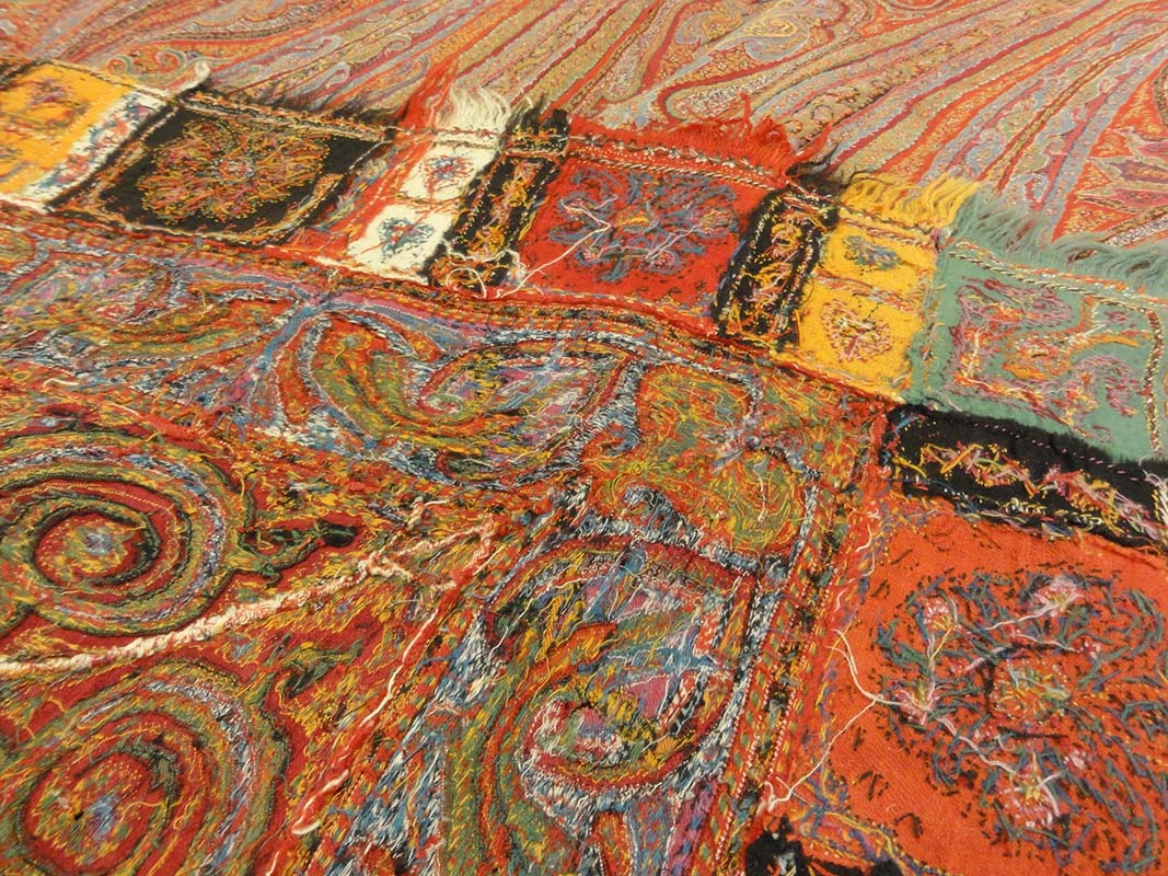 Antique Finest 1700s Persian Pashmina Kashmiri Shawl. Antique woven carpet art sold by Santa Barbara Design Center Rugs and More in Santa Barbara California