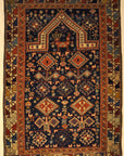 Antique Shirvan Rug Featuring Peacock and Two Men. A genuine authentic antique piece of woven carpet art sold by Santa Barbara Design Center, Rugs and More.