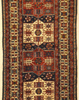 Amazing Caucasian Shirvan Baku Rug. An antique piece of woven carpet art sold by the Santa Barbara Design Center Rugs and More in Santa Barbara, California.