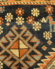 Antique Shirvan Rug Featuring Peacock and Two Men. A genuine authentic antique piece of woven carpet art sold by Santa Barbara Design Center, Rugs and More.