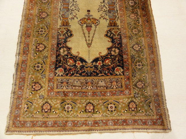 30037 Antique Silk Turkish Prayer Rug ca.1850