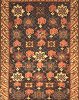 Antique Seichur Kuba Western Flowers Rug. A piece of genuine authentic antique woven carpet art sold by the Santa Barbara Design Center, Rugs and More.
