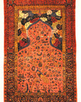 Antique Sultan's Head Silk Meditation Rug: Garden Of Paradise Genuine Woven Carpet Art