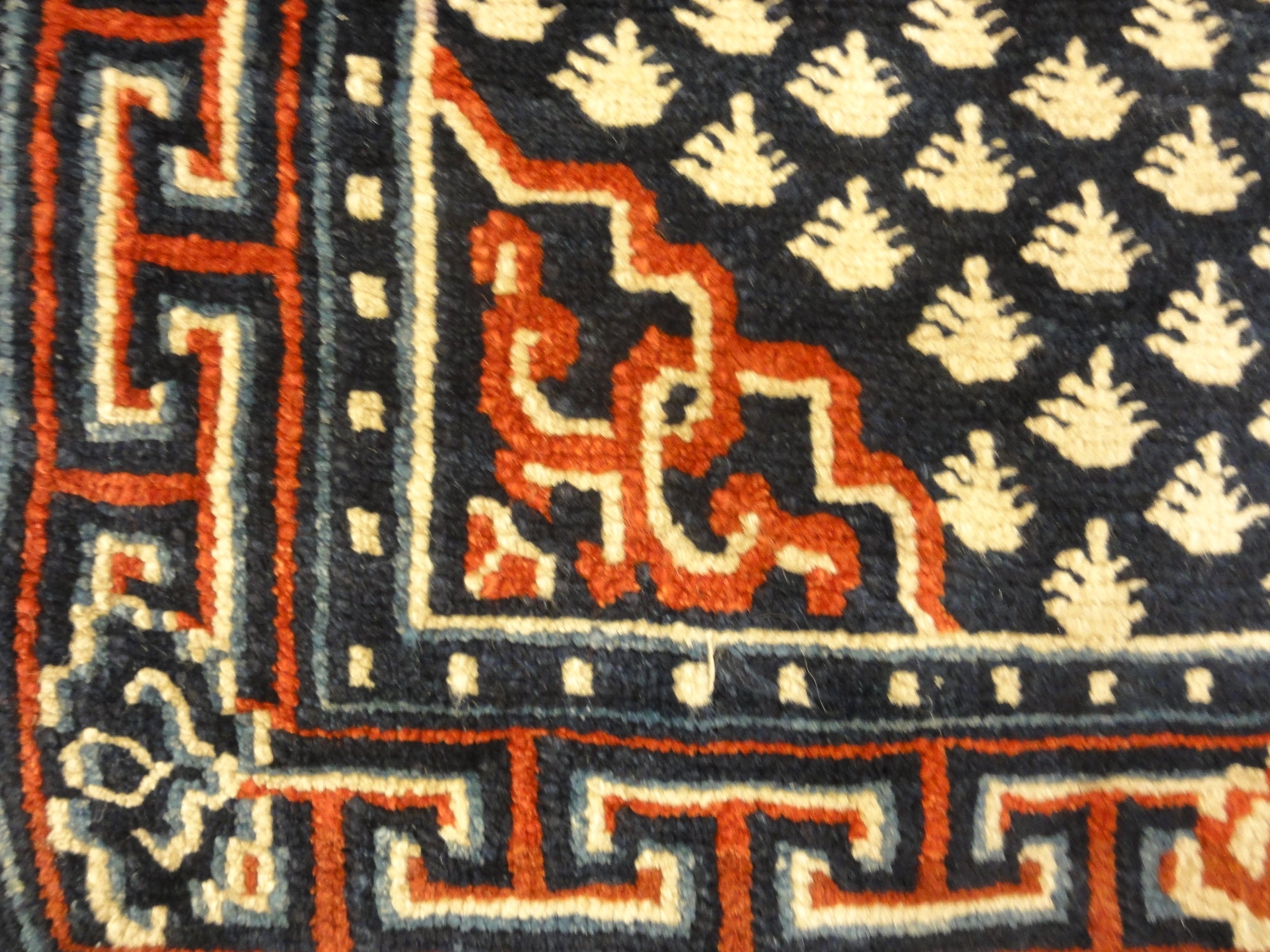 Beautiful Antique Tibetan Rug Woven Circa 1880 Genuine Woven Carpet Art All Handmade in Tibet Santa Barbara Design Center and Rugs and More