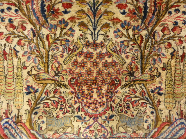 30103 Fine Antique Silk Persian Kashan Tree of Life Rug