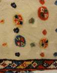Antique Qashqai Saddle Cover. A piece of genuine authentic antique woven carpet art sold by the Santa Barbara Design Center Rugs and More.