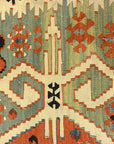 Anatolia Goddess Turkish Kelim ca Late 1700s. A piece of antique woven carpet art sold by the Santa Barbara Design Center, Rugs and More in California.