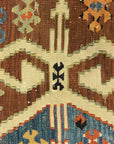 Anatolia Goddess Turkish Kelim ca Late 1700s. A piece of antique woven carpet art sold by the Santa Barbara Design Center, Rugs and More in California.