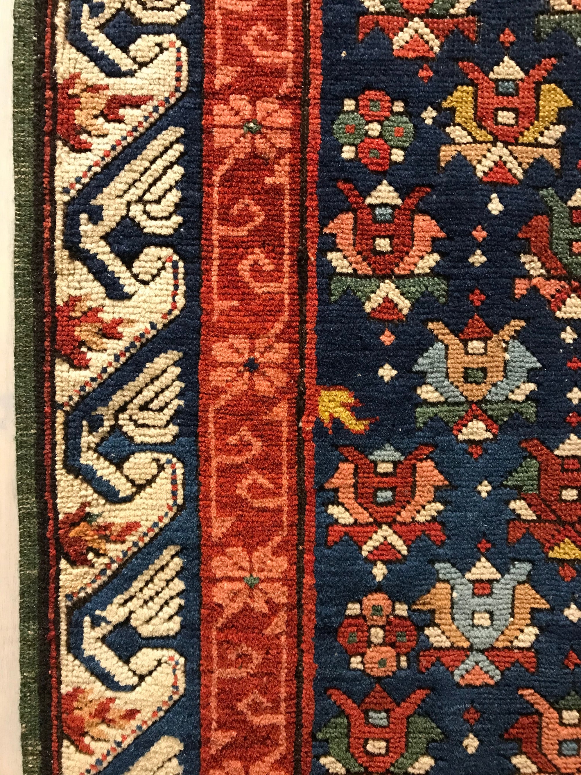 30653 Rare Antique Cabbage Rose Seychour Rug ca. 1850&#39;s