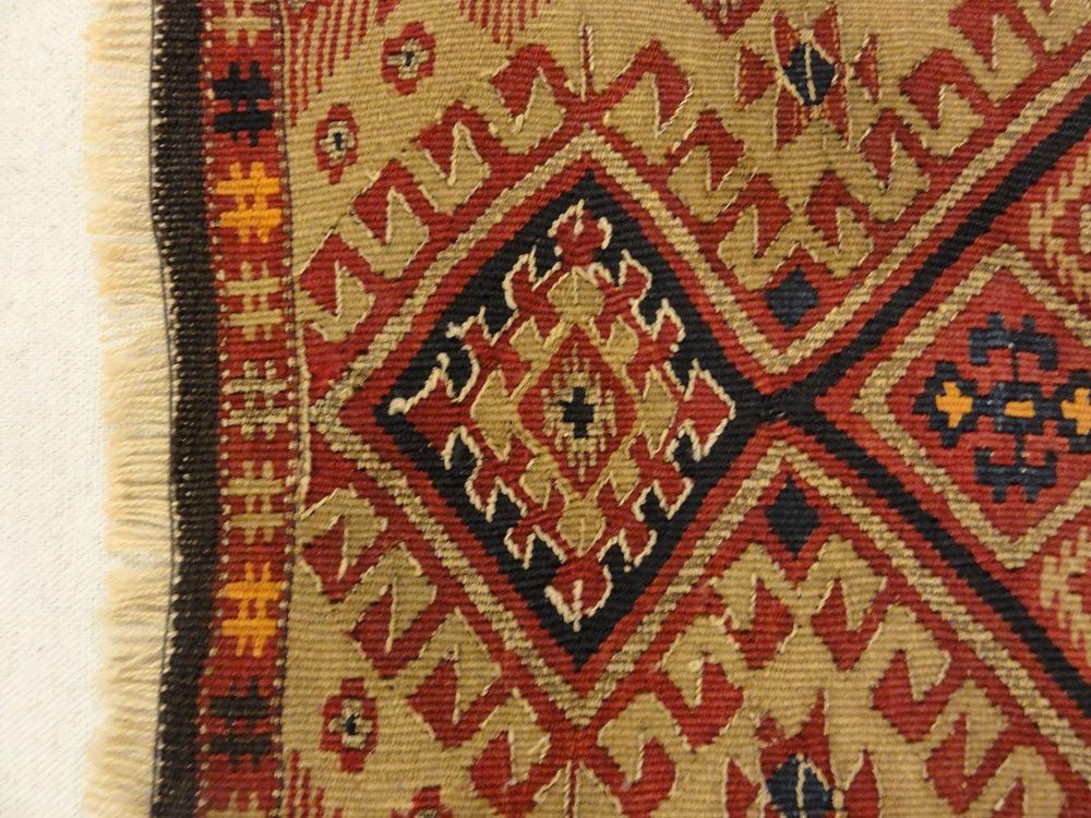 Rare Antique Yastik Woven with Metal Thread. A piece of genuine authentic woven carpet art sold by Santa Barbara Design Center, Rugs and More.