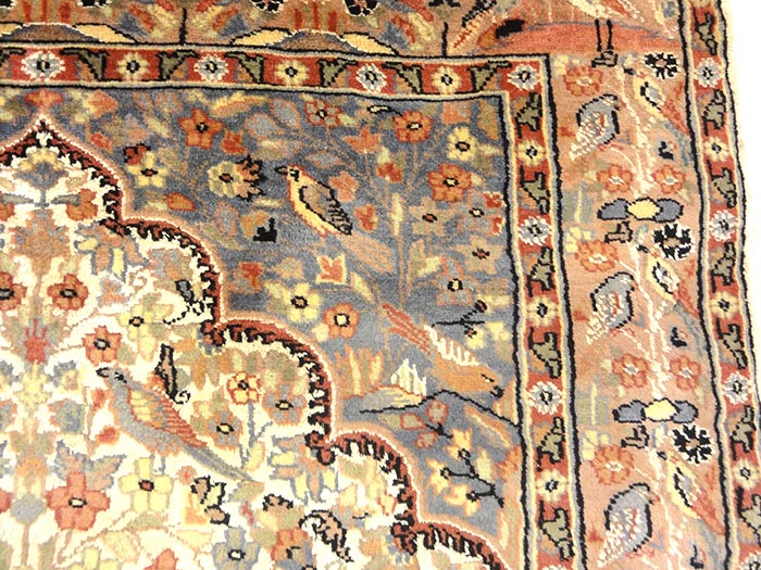 Fine Kashmiri Silk rug is a hand-knotted oriental rug from Kashmir. Kashmir rugs or carpets have intricate designs that are primarily oriental, floral style in a range of colors, sizes and quality.